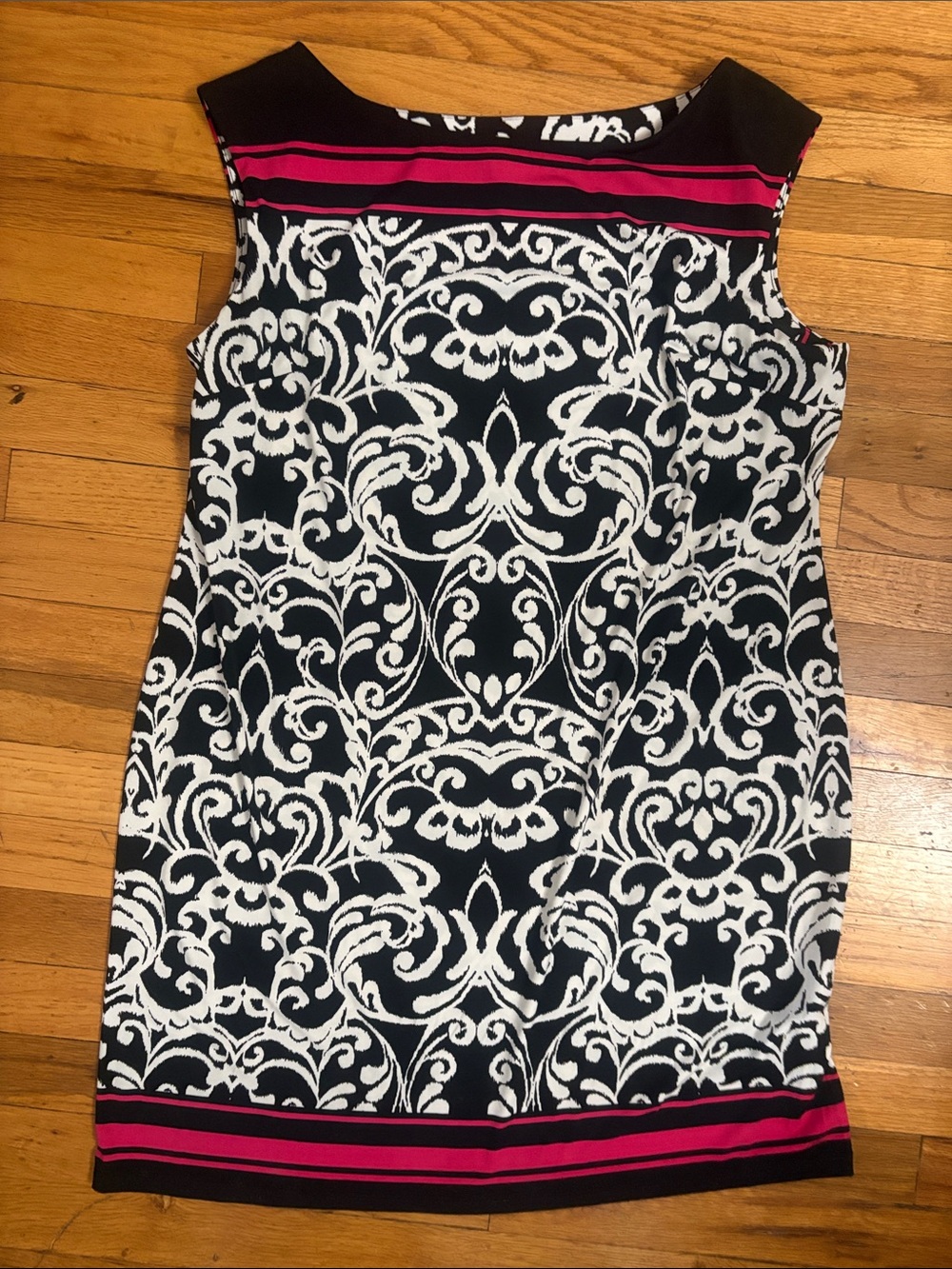 Jessica Howard Black & White Damask Pencil Dress with Pink Trim